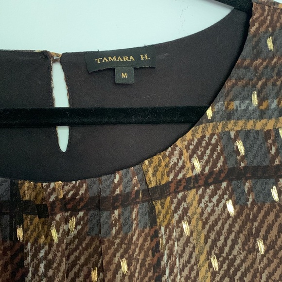 Navy and Brown Plaid Blouse with Gold - Picture 3 of 3